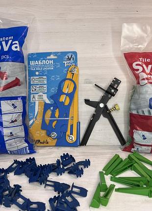 Акция !!! 500 зажимов 1  мм + 200 клиньев + 1 инструмент (металл) + шаблон для разметки отверстий.