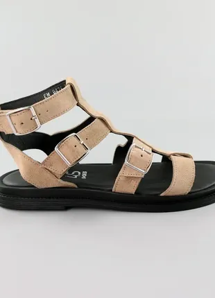 Стильные бежевые женские босоножки-сандали замшевые, без каблуков,натуральная замша-женская обувь на лето