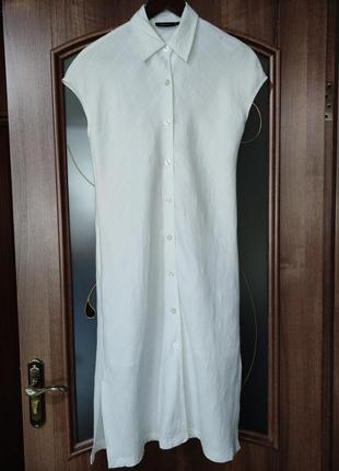 Белое льняное платье / платье - халат миди jjbenson (100% лен)