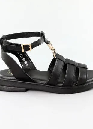 Женские черные комфортные босоножки/сандали кожаные,натуральная кожа-женская летняя обувь, лето 2024