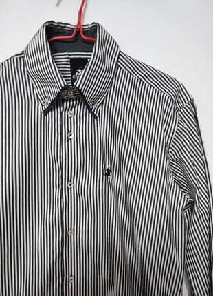 Рубашка сорочка чоловіча чорна біла смужка завужена modern slim fit culture man, розмір m l