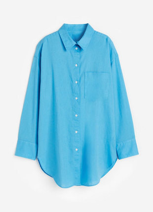 Голубая рубашка h&m со льном xl ( 50-52)4 фото