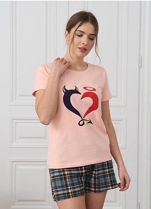 Пижама женская шорты и футболка сердечко пудра 15300