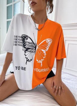 Женская трикотажная футболка с принтом и надписью