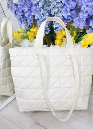Женская стильная и качественная сумка шоппер из эко кожи молочная