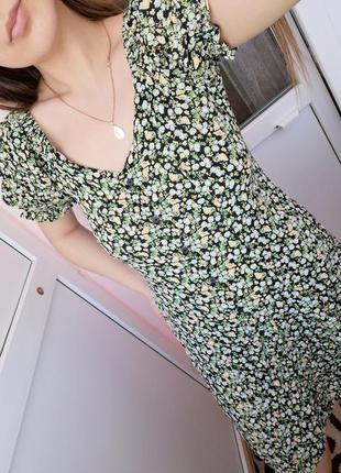 Плаття жіноче чорне зелене квітковий принт міні