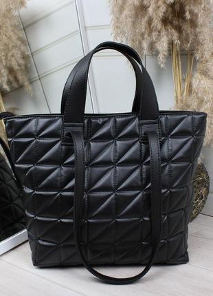 Жіноча стильна та якісна сумка шоппер з еко шкіри чорна