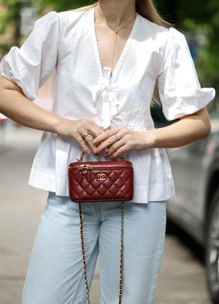 Женская сумка в стиле chanel classic burgundy lambskin pearl crush vanity bag gold premium.