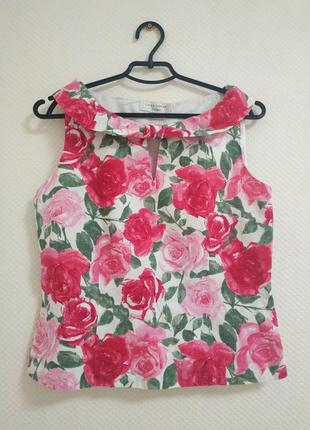 Летняя блузка с цветочным принтом 100%  лен  laura ashley