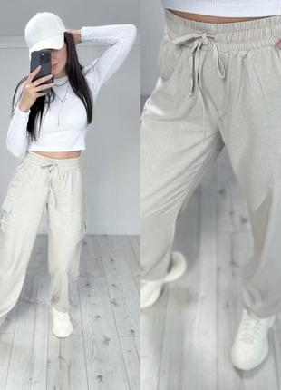 Льняные женские брюки карго легкие с боковыми карманами из льна