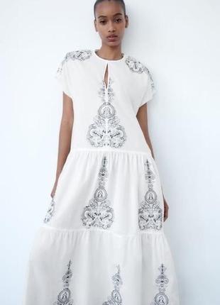 Сукня з вишивкою zara плаття біле з бавовни zara