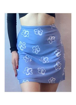 Актуальная юбка мини, сетчатая, в цветочный принт, стильная, модная