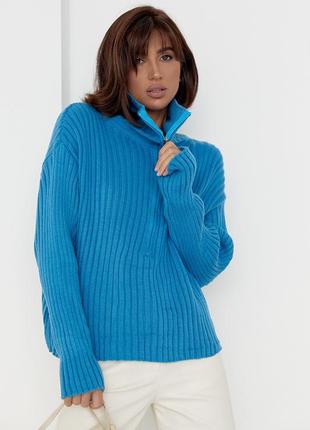Жіночий светр жіночий в'язаний з блискавкою однотонний оверсайз синій колір один розмір