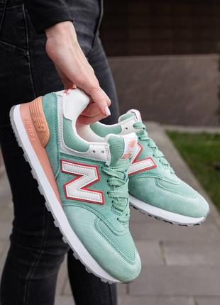 Кроссовки женские, new balance 574 green orange white