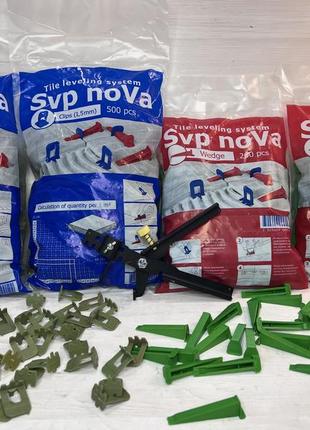 Акция система выравнивания плитки свп nova - 400 клиньев , 1000 зажимов 1,5 мм + 1 пластиковый инструмент.