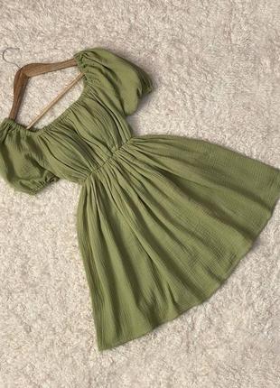 Воздушное платье муслин мини легкое платье на лето с короткими рукавами