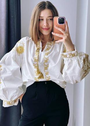 Блуза рубашка вышиванка женская белая разм.s-xxl