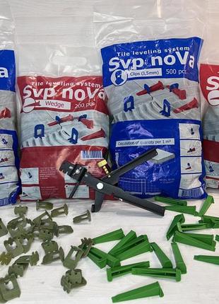 Комплект свп "svp-nova" 1000 зажим 1,5 мм + 400 клин + инструмент металлический.