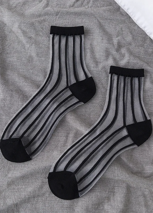 Новые прозрачные носки с вышивкой полосатые