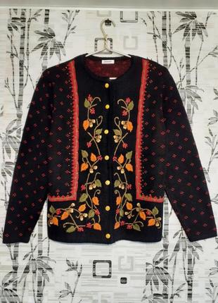 Вінтажний кардиган з квітковою вишивкою damart xs, светр із квітковим орнаментом
