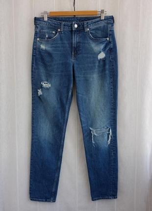 Синие джинсы girlfriend fit от h&amp;m размер s-m