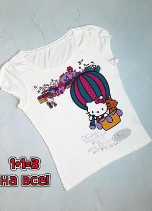 🌿1+1=3 красивая молочная хлопковая женская футболка hello kitty oysho, размер 48 - 50