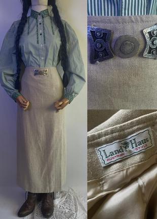 Австрия винтажная длинная приталенная минималистичная льняная юбка юбка макси из льна этно стиль этническая этническая одежда