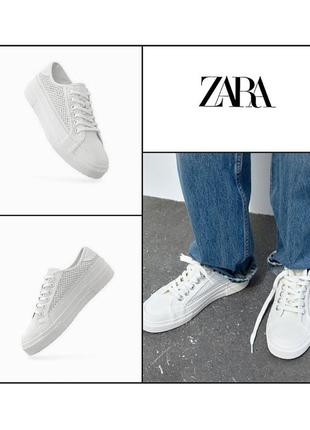 Стильные женские дышащие белые кеды из сетчатой ткани zara на платформе текстильные в сетку сеточку кроссовки сникерсы весенние летние весна лето