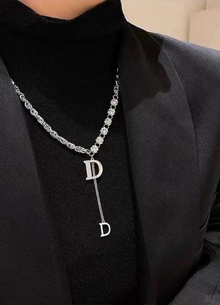 Тренд сріблястий підвіс в стилі dior ланцюжок чокер кольє намисто кристали