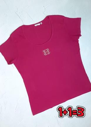 🎁1+1=3 отличная розовая женская футболка со стразами m&amp;co, размер 52 - 54