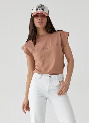 Однотонна жіноча футболка базова коричнева  s