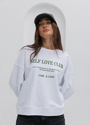 Жіночий світшот з принтом self love club білий