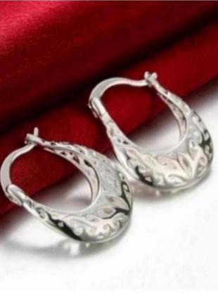 Серьги кольца серебро ажурные маленькие silver