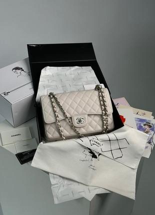 Женская сумка в стиле chanel classic 2.55 medium double flap in white/silver premium.