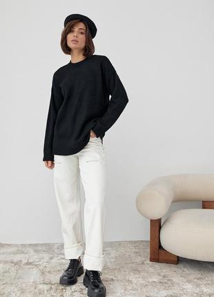 Жіночий в'язаний джемпер оверсайз светр  теплий зимовий однотонний чорний колір один розмір