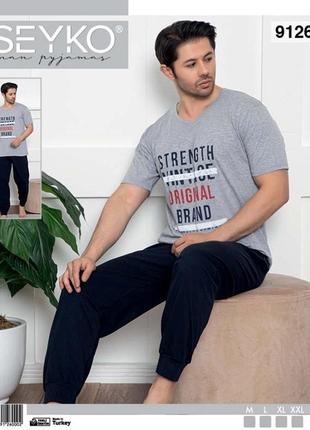 Піжама чоловіча домашній костюм штани +футболка туреччина р-р: m/l / xl сірий колір 9126
