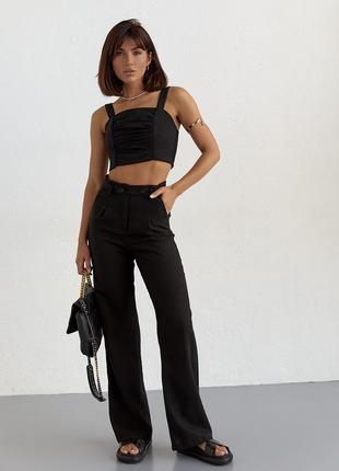 Жіночий літній бавовняний костюм із брюками та топом чорний s  (є розміри)