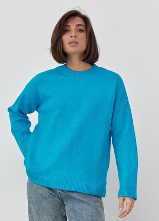Жіночий в'язаний джемпер оверсайз светр  теплий зимовий однотонний блакитний колір один розмір