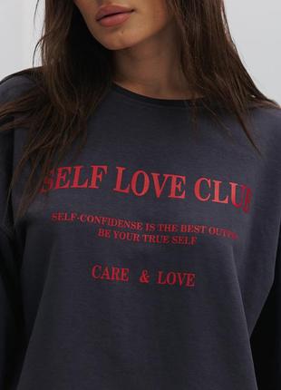 Жіночий світшот з принтом self love club сірий