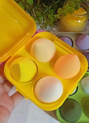 Спонж яйце для макіяжу набір 4 шт у коробочці жовтий