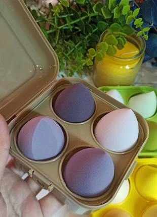Спонж яйце для макіяжу набір 4 шт у коробочці фіолетовий