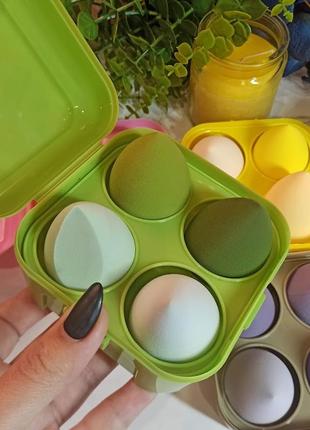 Спонж яйце для макіяжу набір 4 шт у коробочці зелений