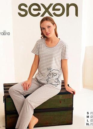 Піжама жіноча домашній костюм штани +футболка туреччина р-р: s/m/l / xl  сірий колір 13010