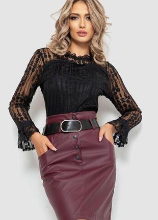 Блуза жіноча класична гіпюрова, колір чорний, 204r156