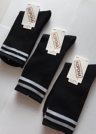 Набір 3 пари чорні жіночі високі шкарпетки демісезонні теніс "корона" 36-41р. чорні високі шкарпетки з білими полосками