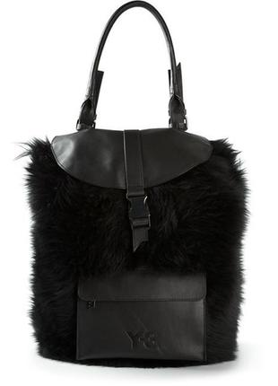 Чорний шкіряний рюкзак з хутром сумка з з овечої шкіри y-3 yohji yamamoto чёрный рюкзак с мехом кожаный рюкзак оригинал сумка портфель унисекс