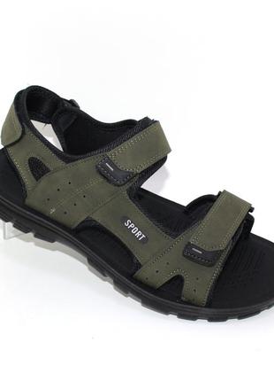 Темно-зеленые мужские кожаные сандалии на подошве из пены