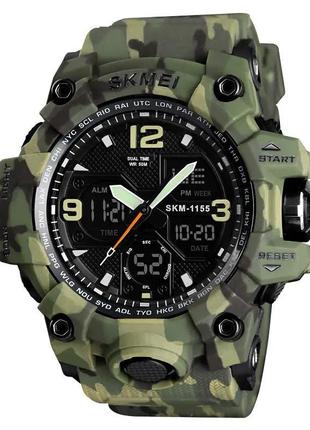 Часы наручные мужские skmei 1155bcmgn green camo, брендовые мужские часы. цвет: зеленый камуфляж