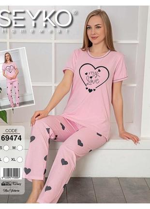 Піжама жіноча домашній костюм штани +футболка туреччина р-р: s/m/l / xl рожевий колір