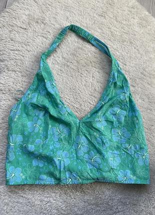 Топ на шею на завязках цветочный принт лиф